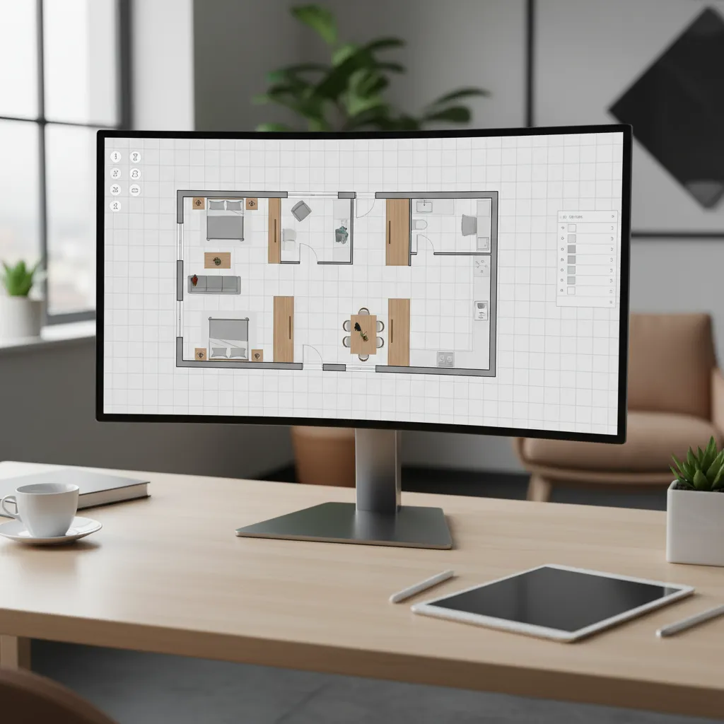 simple online floor plan maker interface showing a small apartment layout in 2D