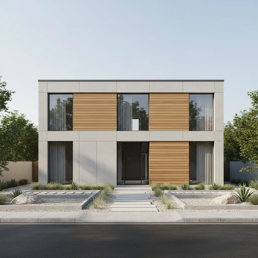 Simple rectangular house architecture that reduces construction complexity