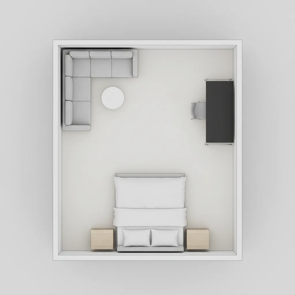 simple rectangular room floor plan with furniture placement example