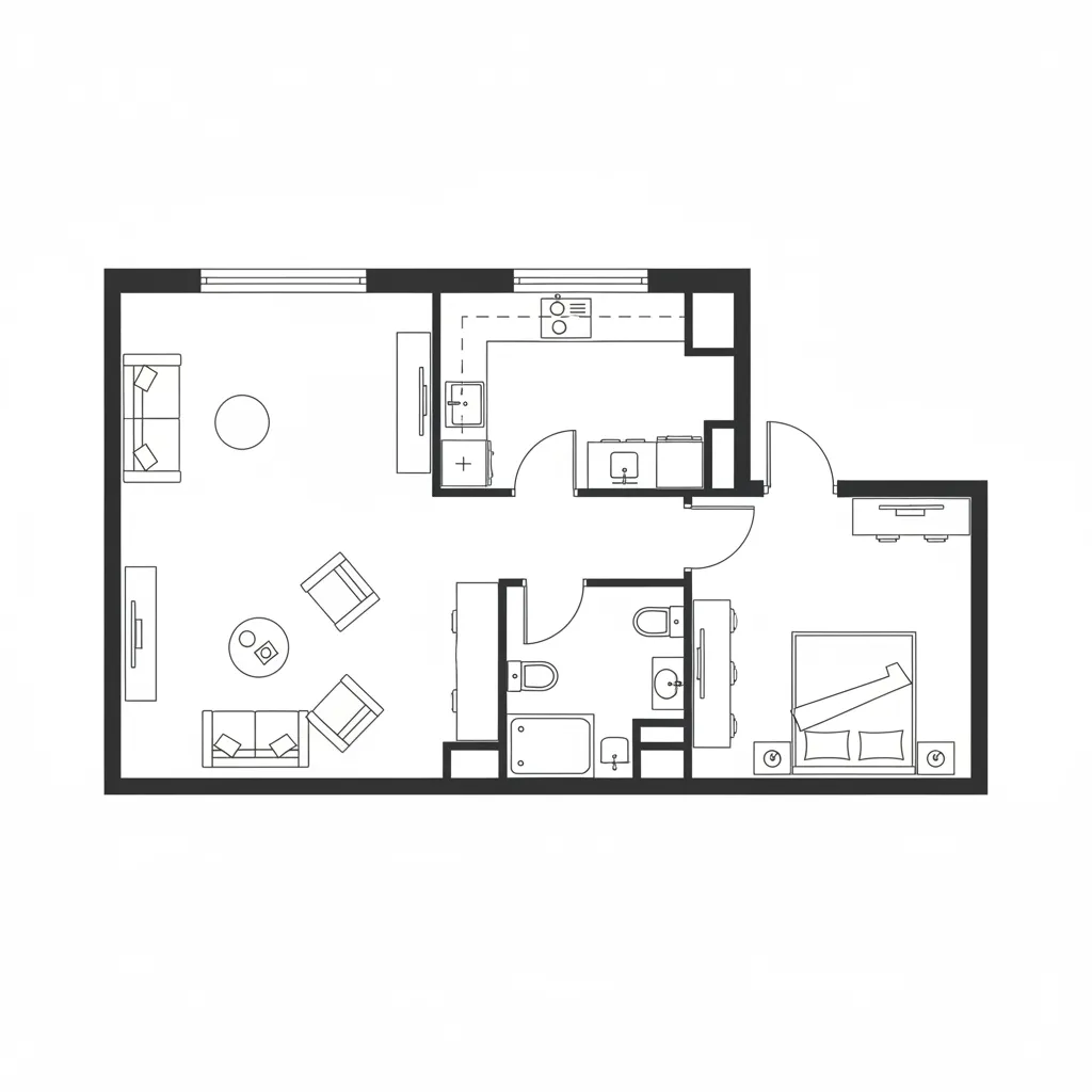 Minimal apartment floor plan with labeled rooms created in a simple layout tool