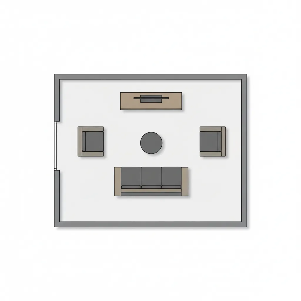 Example of a simple living room floor plan layout with furniture placement blocks
