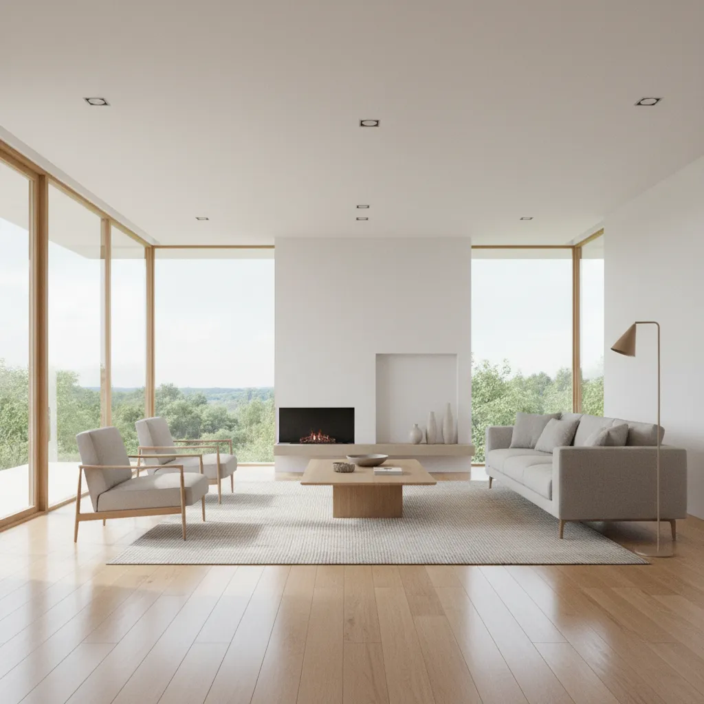 bright living room in a simple six room house design