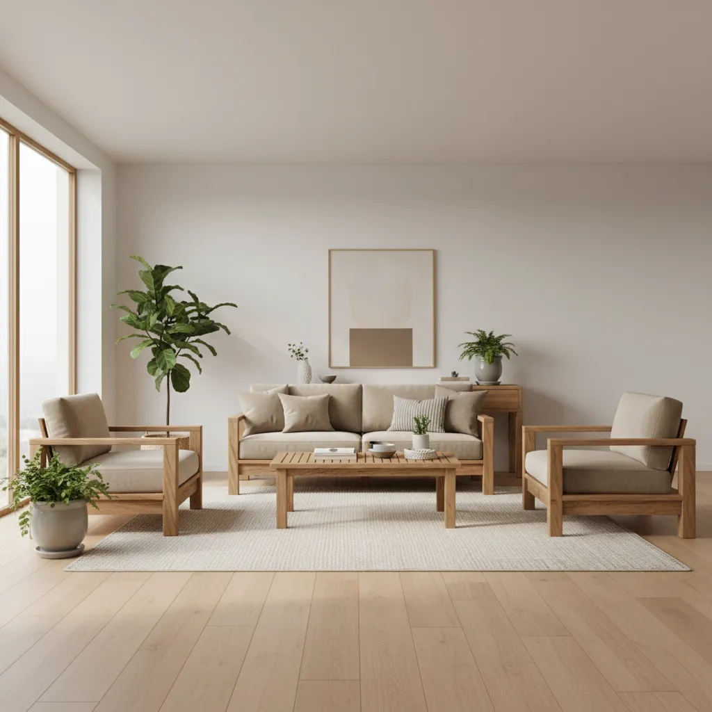 Simple Wooden Sofa Set Designs for Living Room: Timeless wooden sofa ideas that make your living room look elegant, functional, and easy to style.