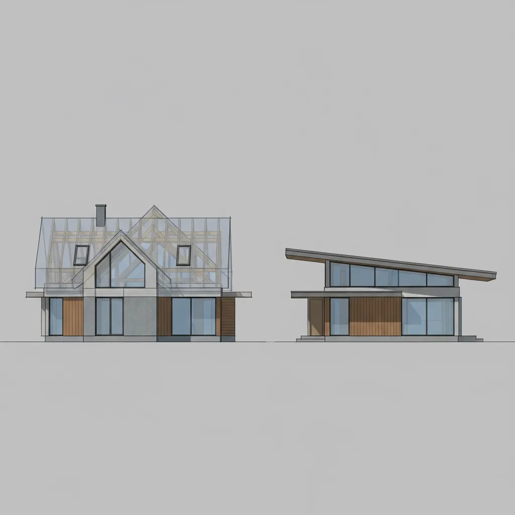 Comparison between complex and simplified roof geometry in architectural planning