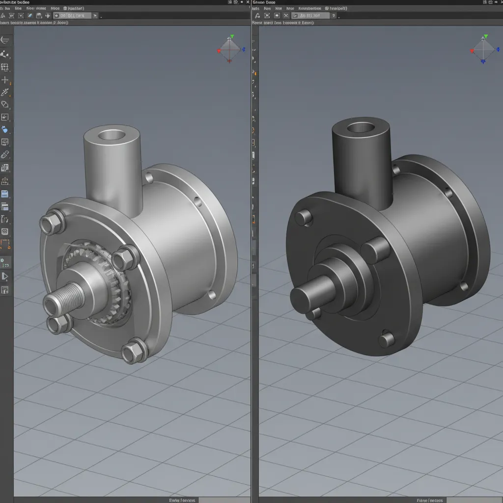 Comparison between complex CAD model and simplified mechanical model