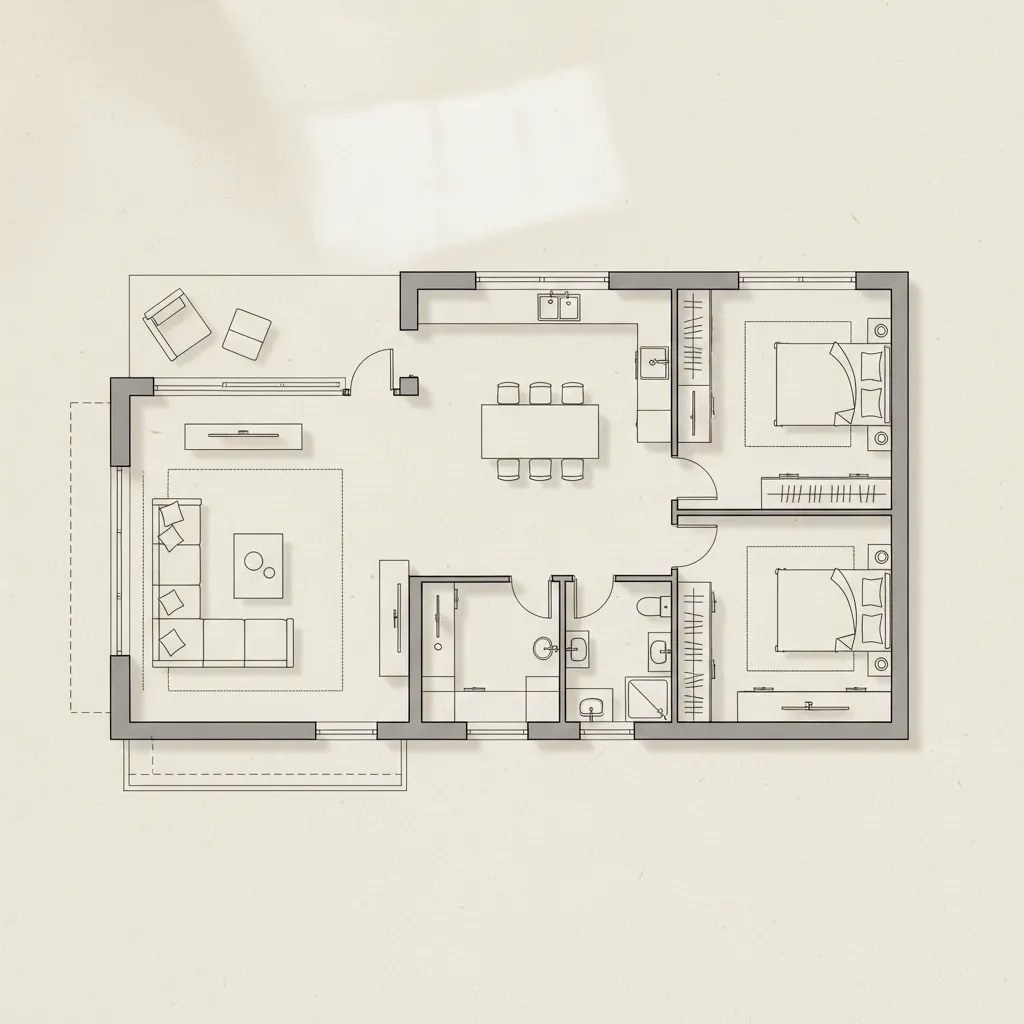 Plano de distribución de casa moderna estilo Sims