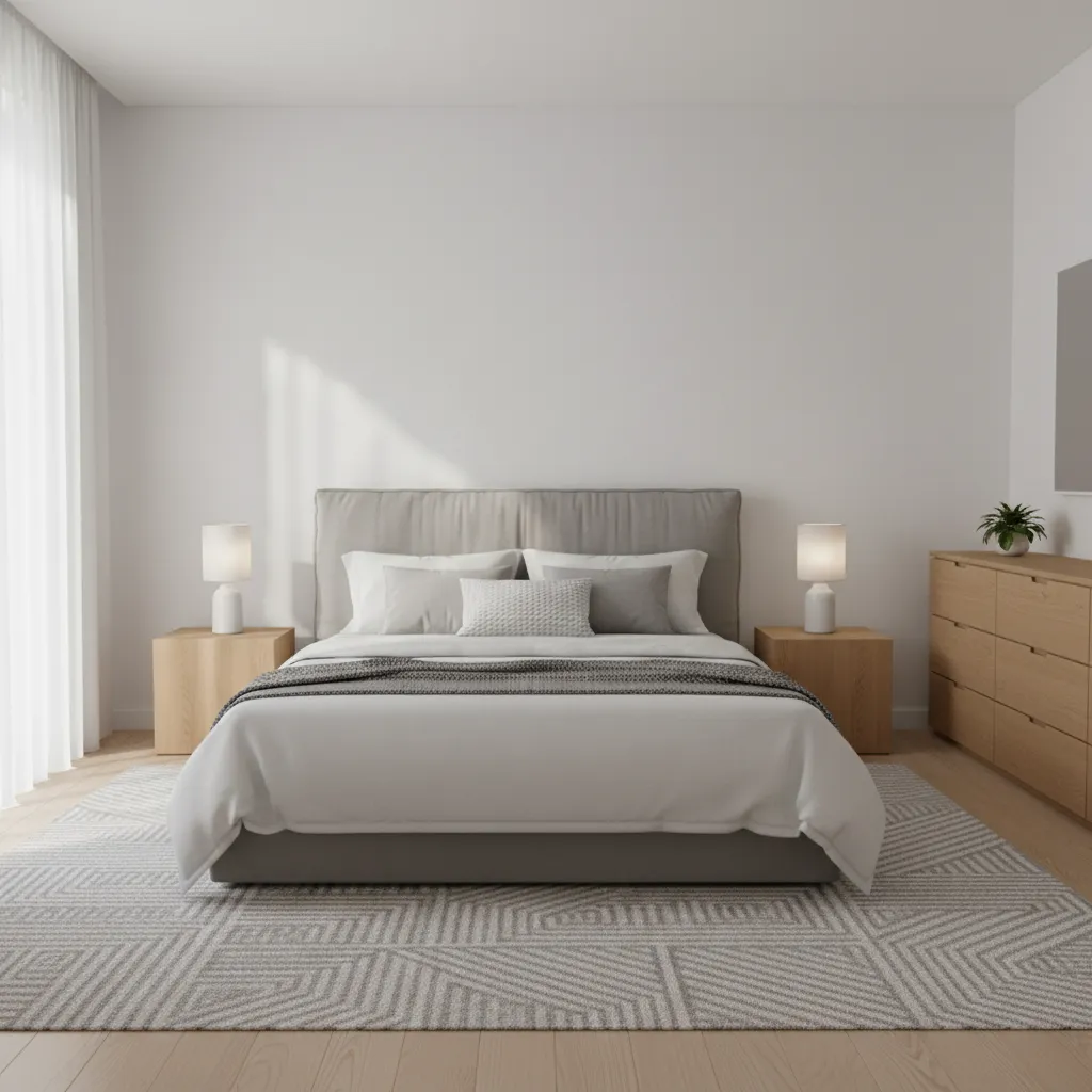 Dormitorio sencillo con paleta de colores neutra y decoración mínima