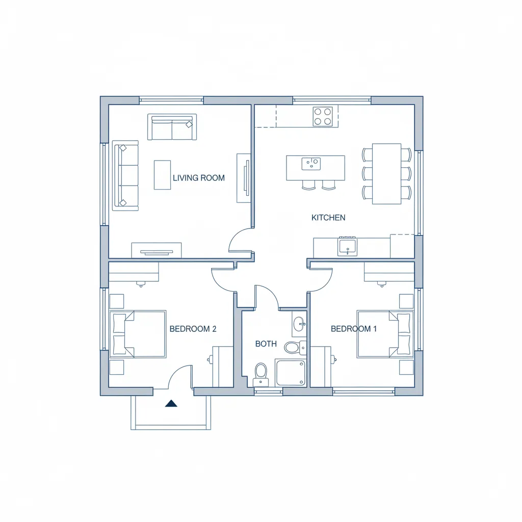 Plano simple de casa para Sims 3 con zonas públicas y privadas