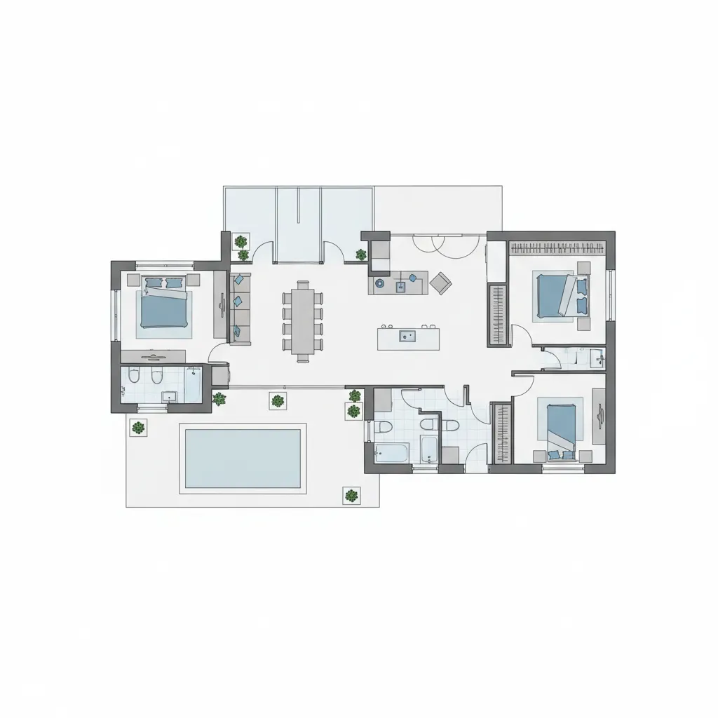 Plano de distribución de una casa para diseñar interiores en Los Sims 4