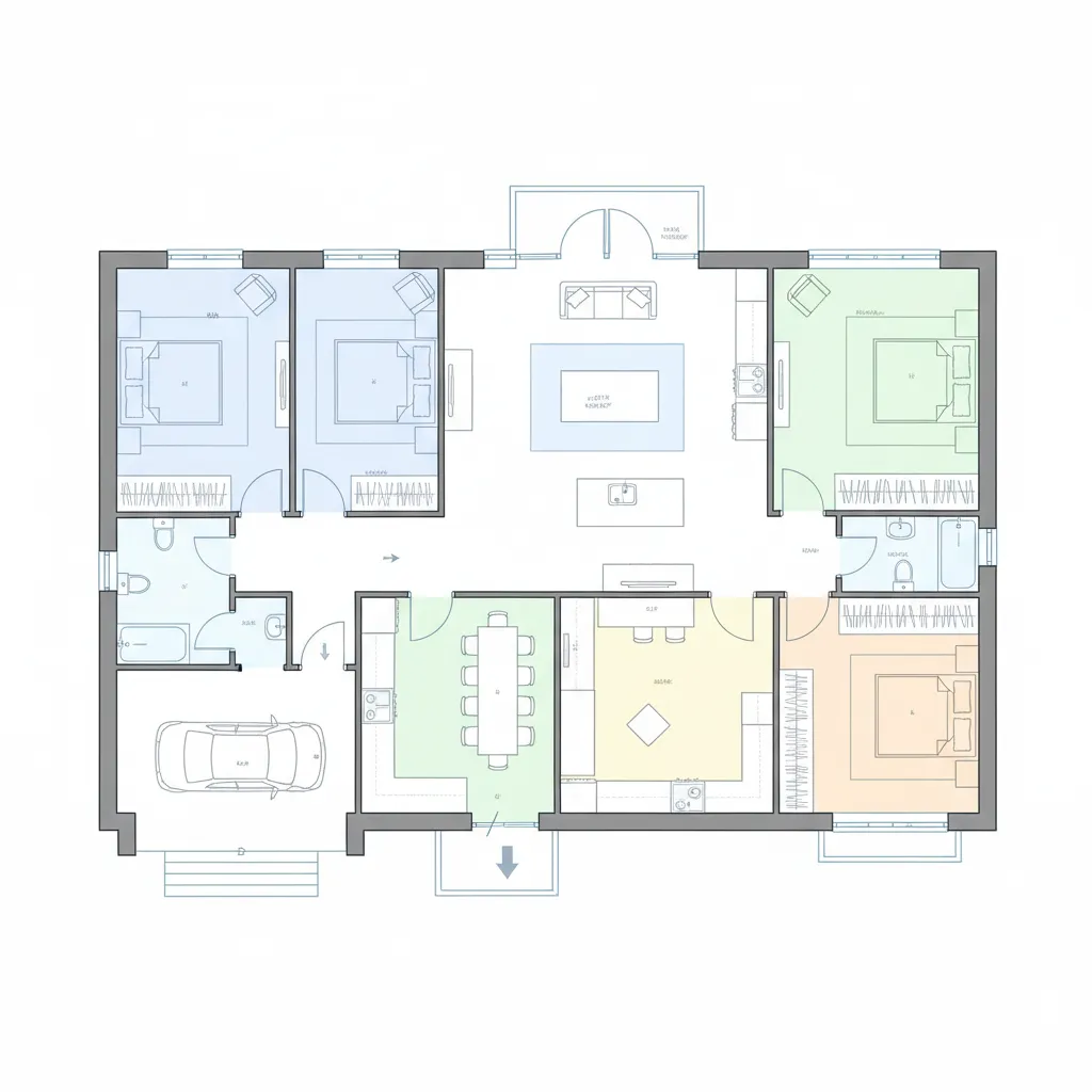 Plano de distribución de casa inspirado en construcción de Sims 4