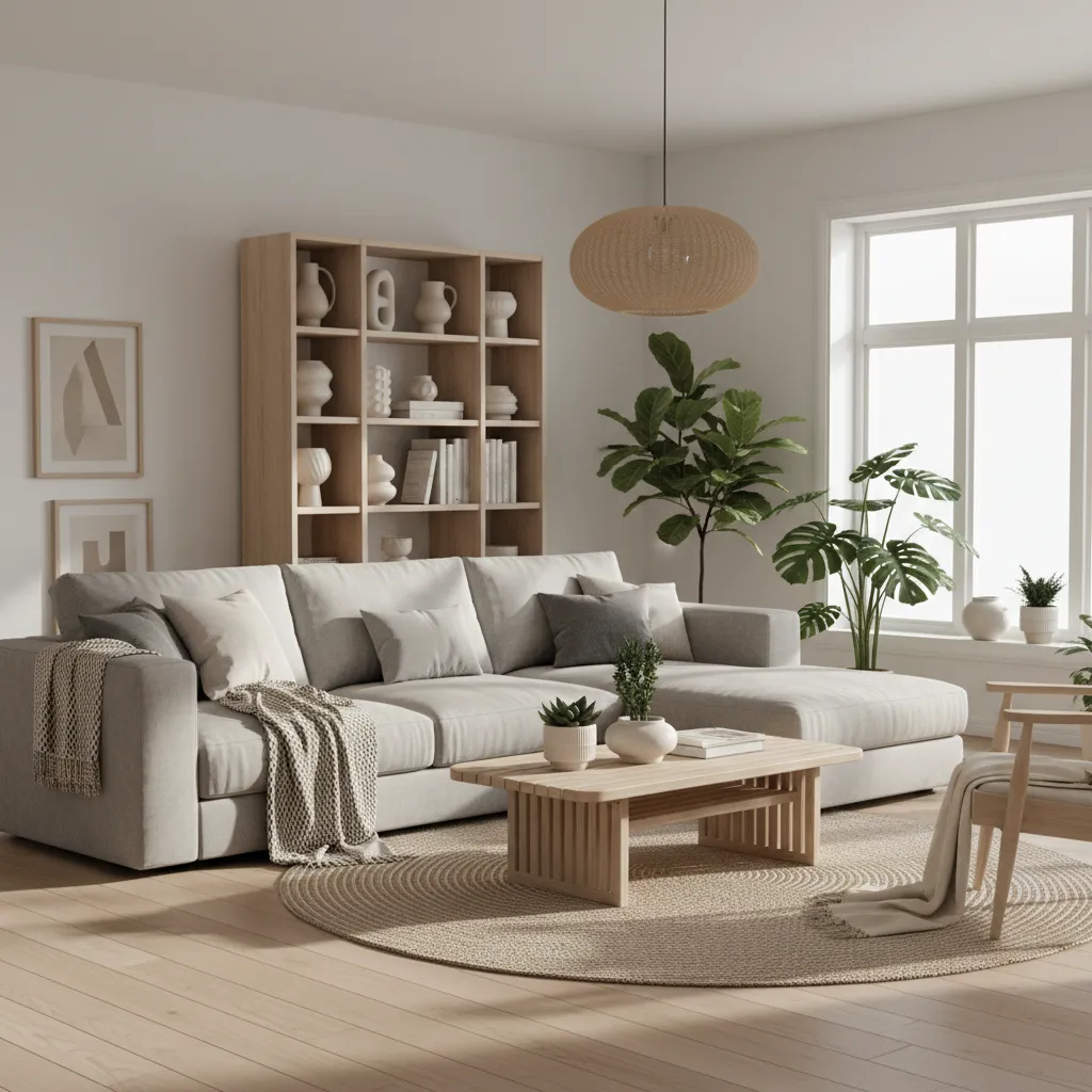 Sala de estar moderna estilo escandinavo inspirada en Los Sims 4