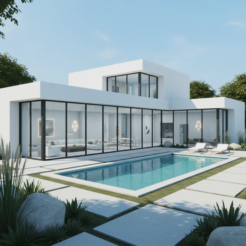 Casa moderna en Los Sims 4 con piscina y diseño minimalista
