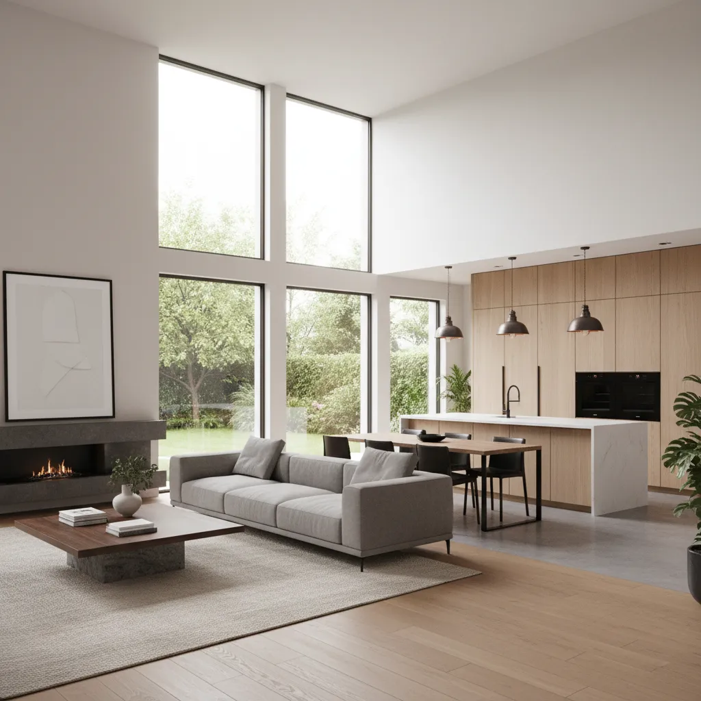 Visualización 3D de una casa moderna generada por un simulador