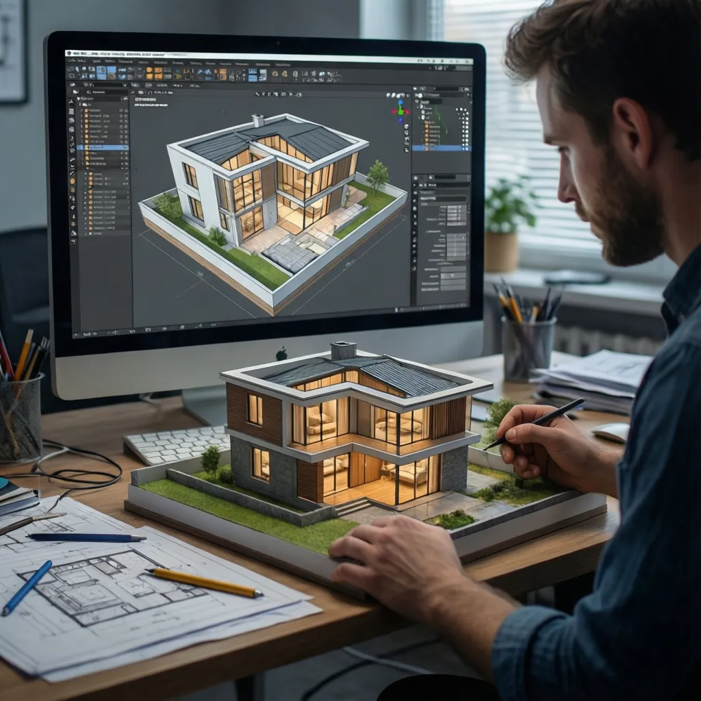 Simulación digital de diseño de casa pasiva en software 3D