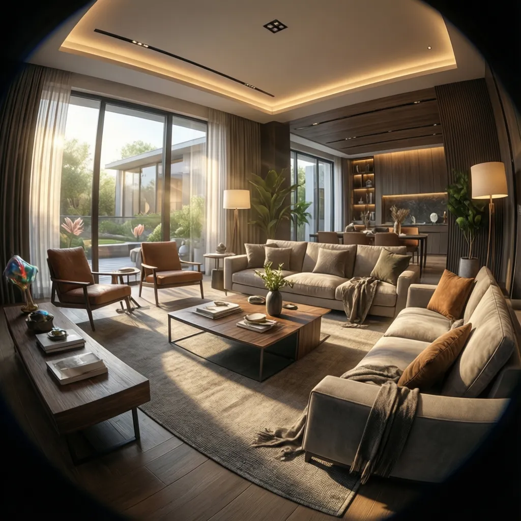 Simulación de iluminación natural y artificial en un salón diseñado digitalmente