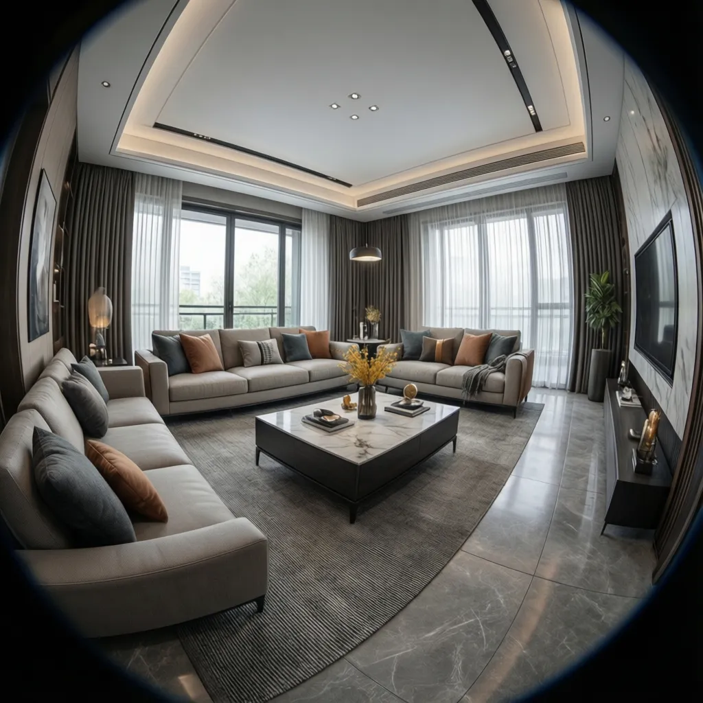 Simulación digital de muebles dentro de una sala en 3D