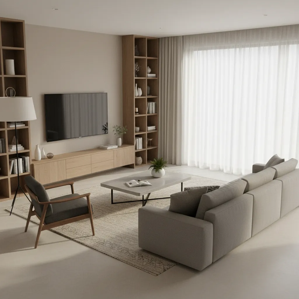 Simulación digital de distribución de muebles en un salón