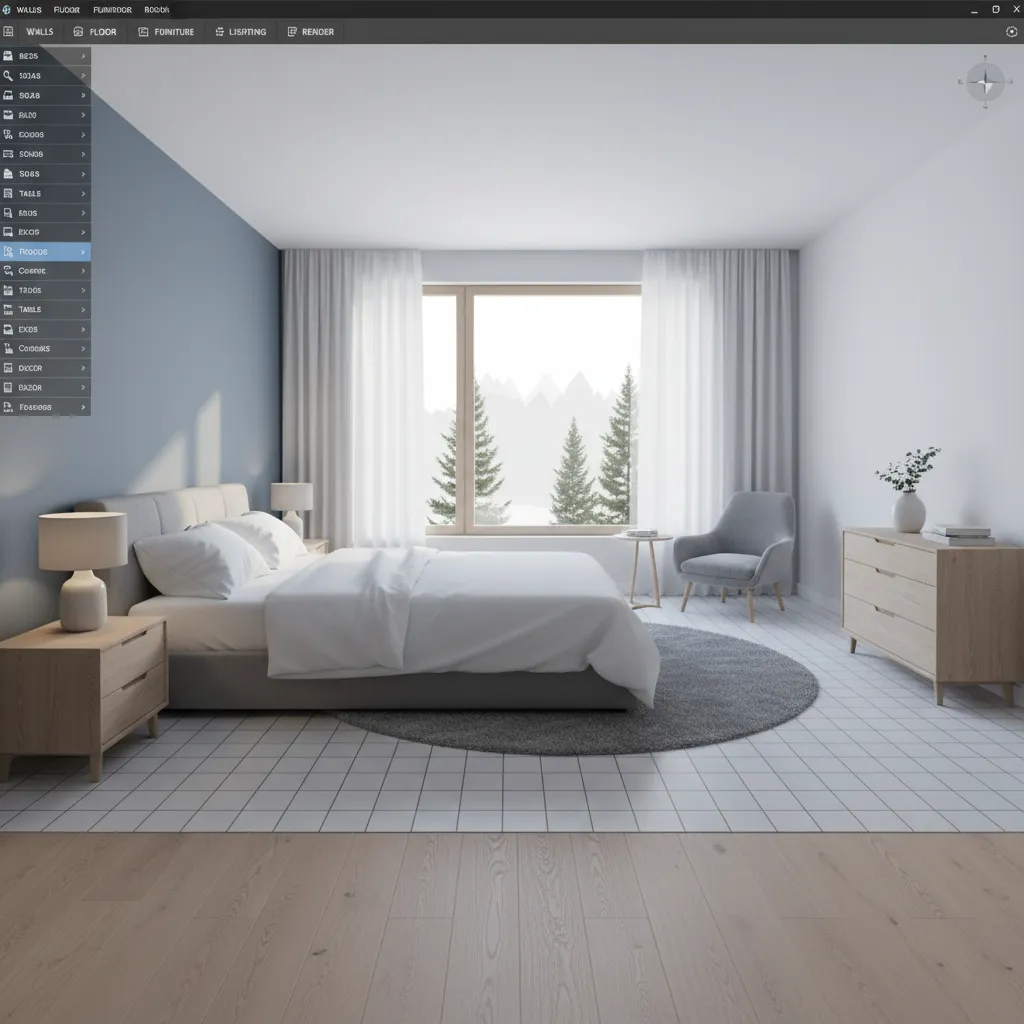 Pantalla mostrando diseño virtual de una habitación con muebles y colores