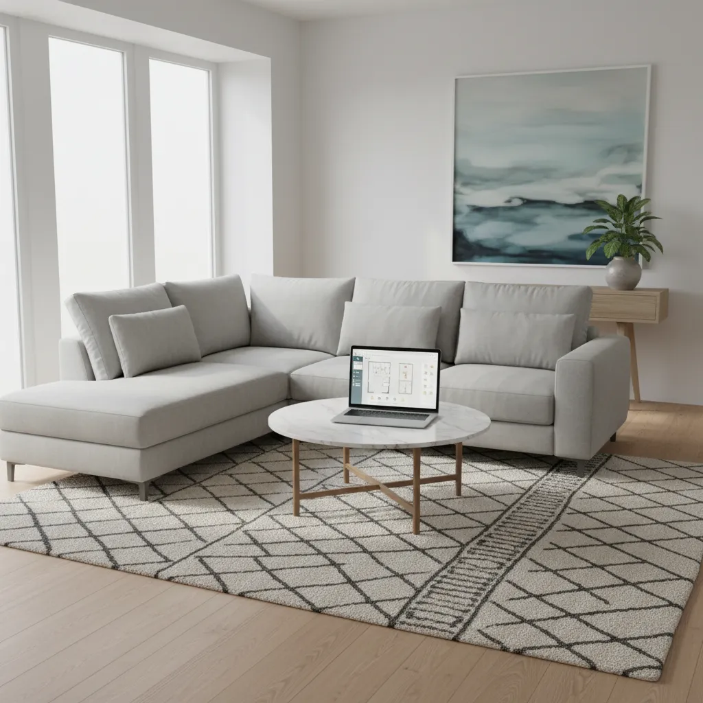 Simulador digital mostrando la decoración de un salón moderno