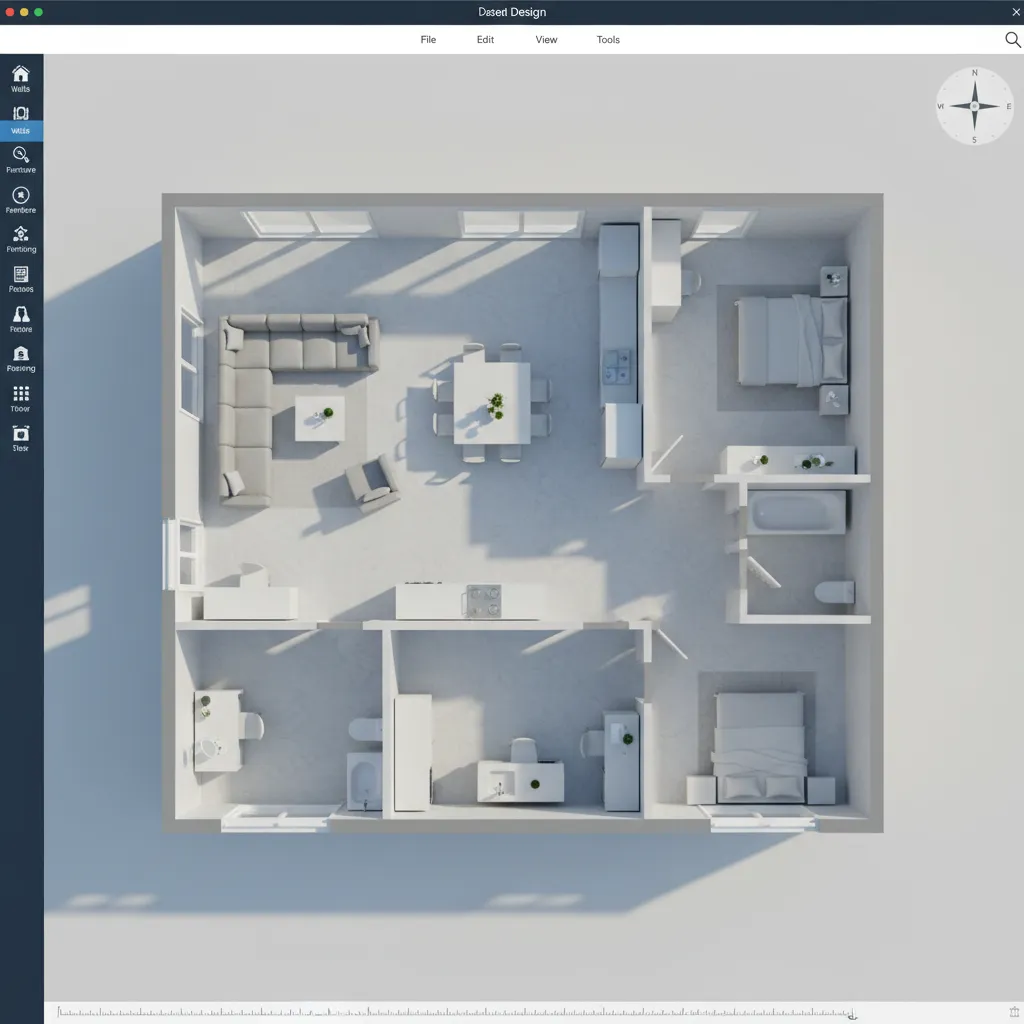 pantalla de un simulador digital mostrando el plano de una casa de una planta