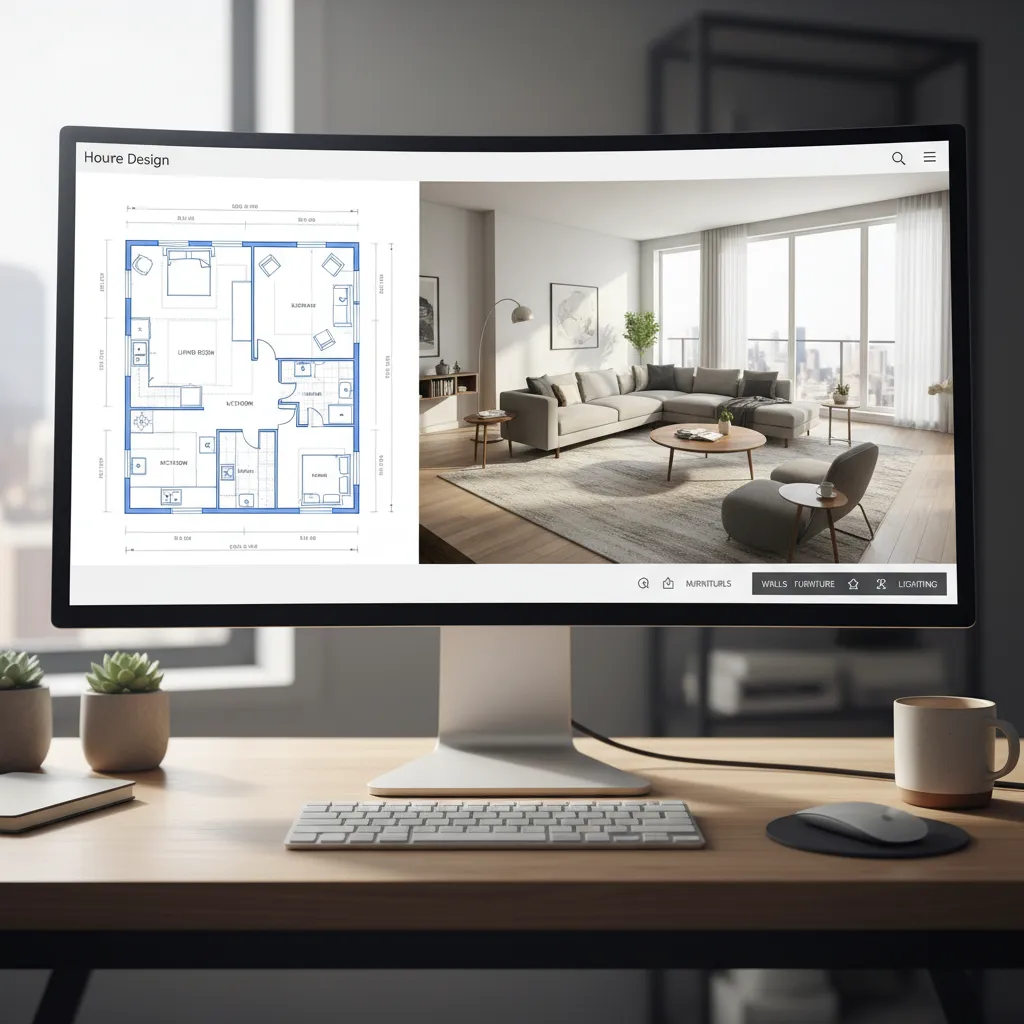 Pantalla de ordenador mostrando un simulador de diseño de interiores