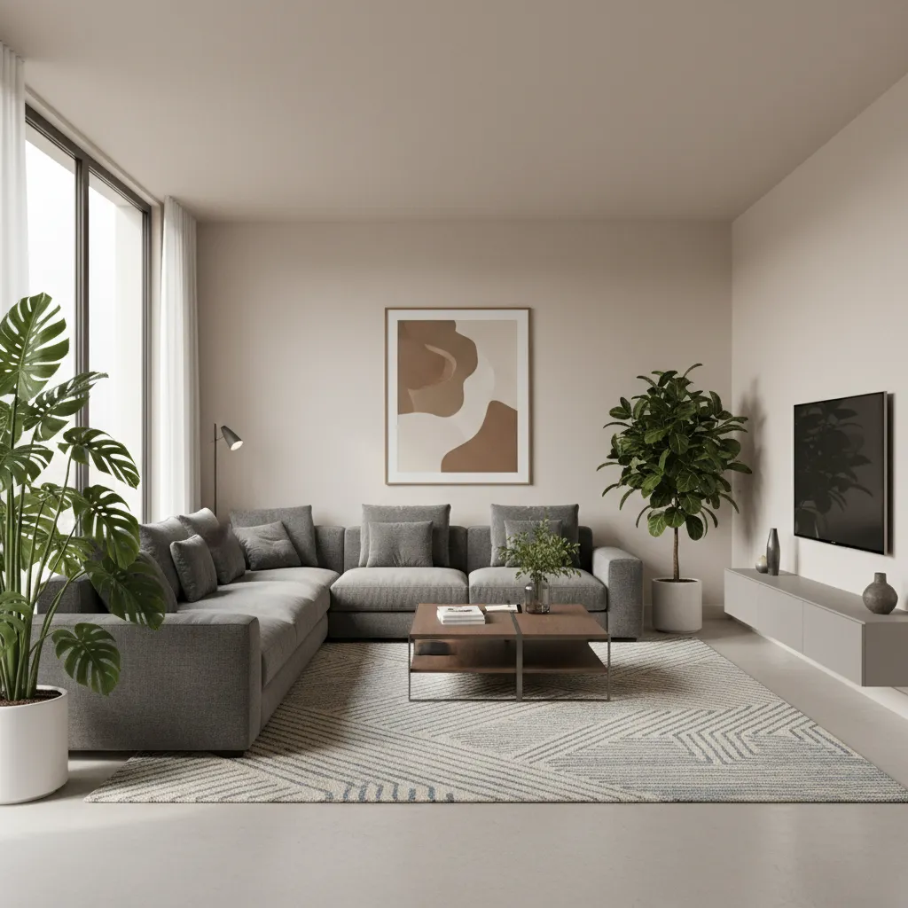 Vista 3D de un salón diseñado en un simulador de interiores