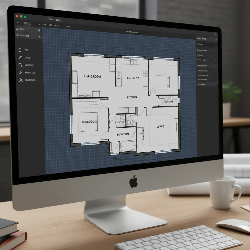 Plano digital de una casa en 2D creado con software de diseño