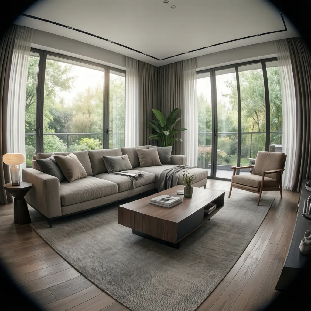 Visualización 3D de un salón diseñado con un simulador de interiores