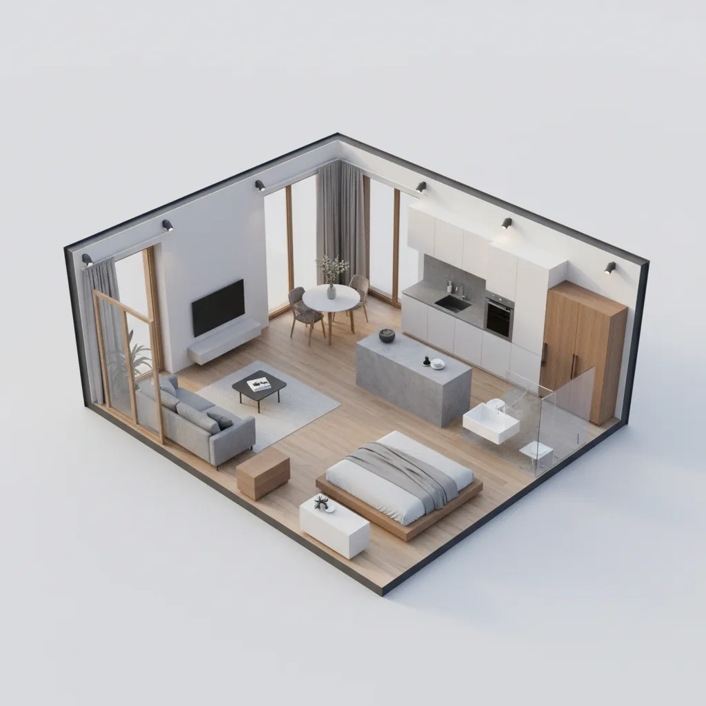 Visualisasi denah rumah dalam tampilan tiga dimensi