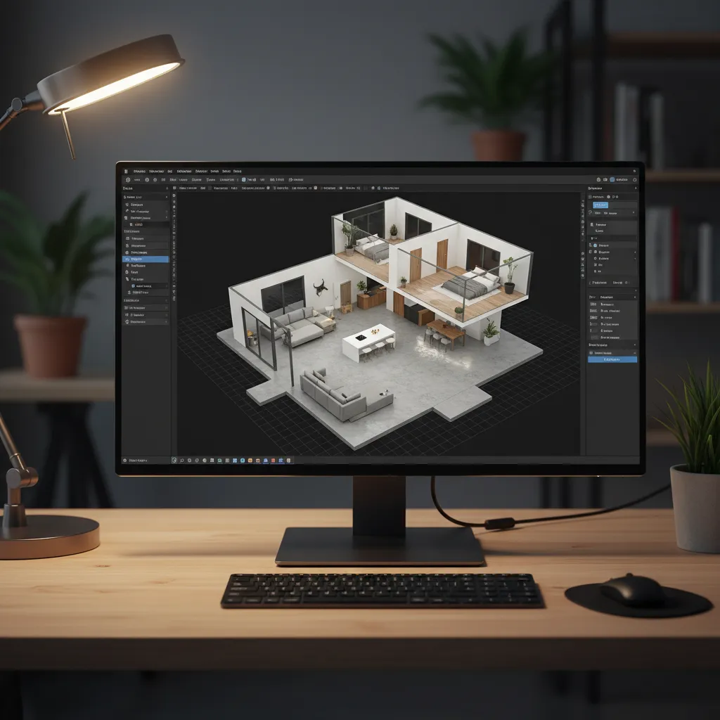 Simulasi denah rumah dalam tampilan 3D