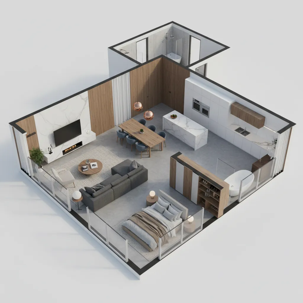 Simulasi denah rumah dalam tampilan 3D