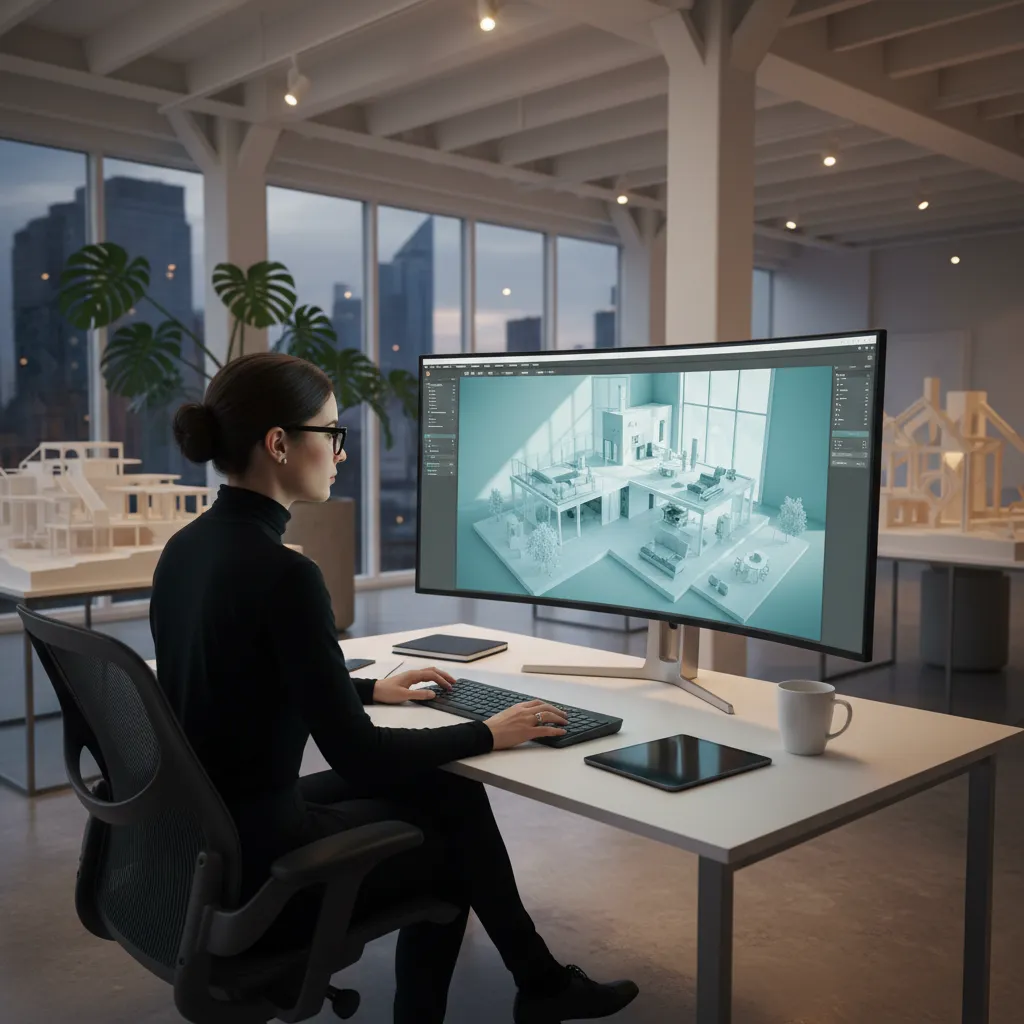 Visualisasi denah rumah tiga dimensi di komputer