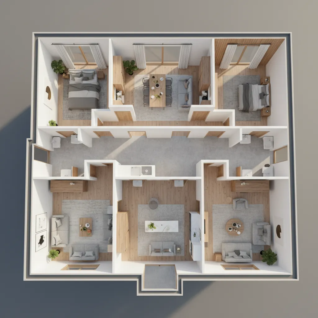 Visualisasi denah rumah dalam model 3D