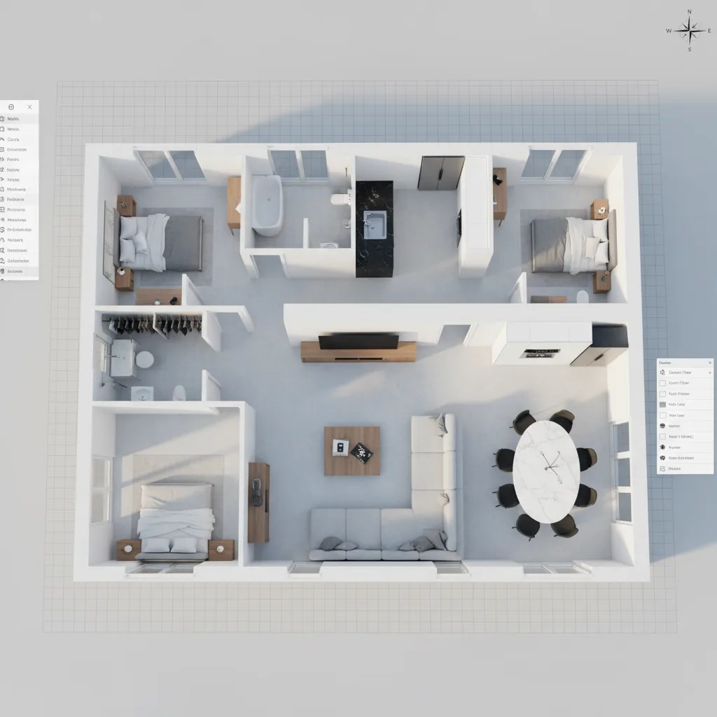 Simulasi denah rumah 3D untuk perencanaan tata ruang