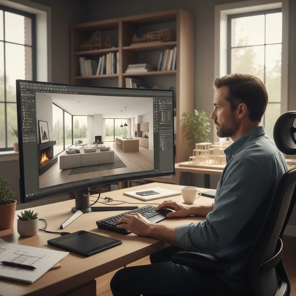 Proses simulasi desain interior rumah menggunakan model 3D