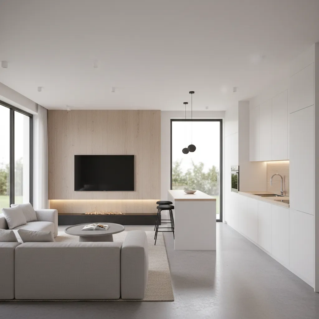 Simulasi desain interior rumah kecil dalam tampilan 3D