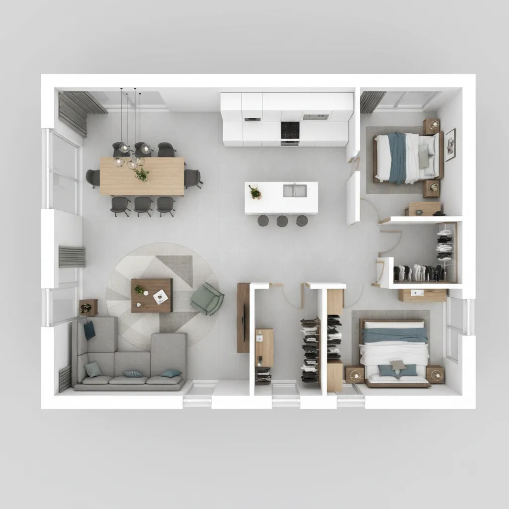 Simulasi tata letak furnitur dalam denah rumah