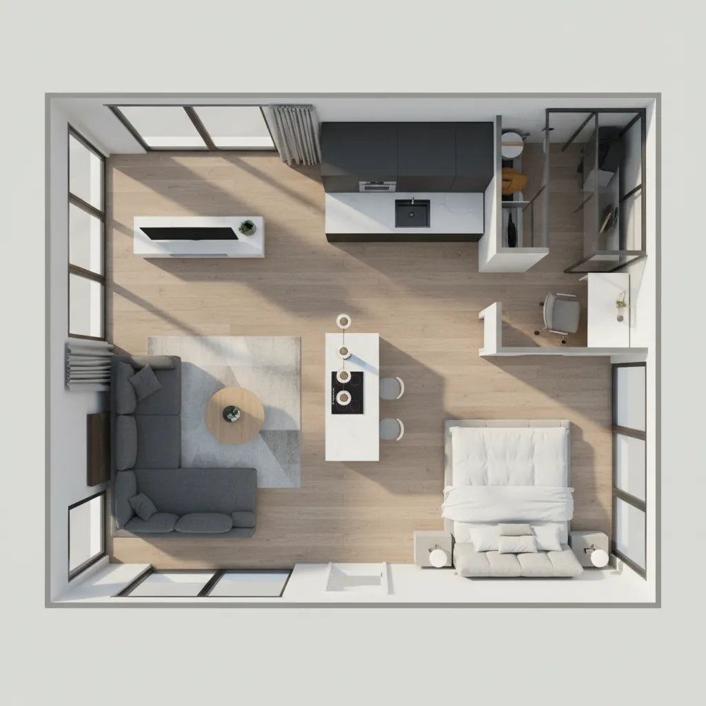 Simulasi tata ruang rumah dengan furnitur