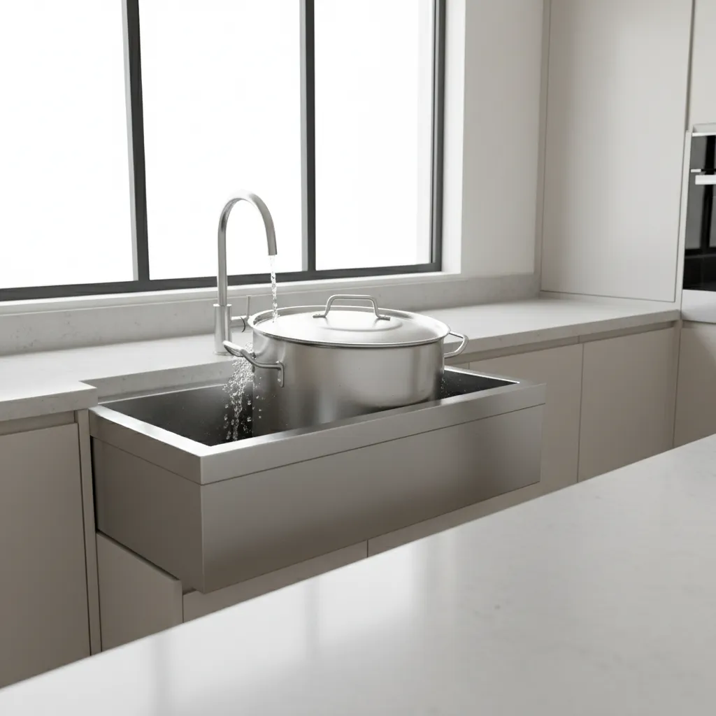 large single bowl kitchen sink washing a big stock pot