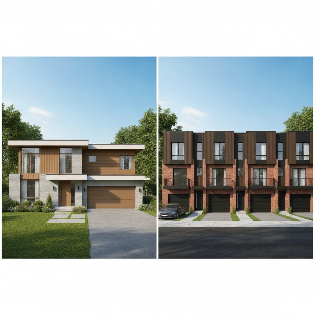 Comparison between single family home and townhouse residential construction