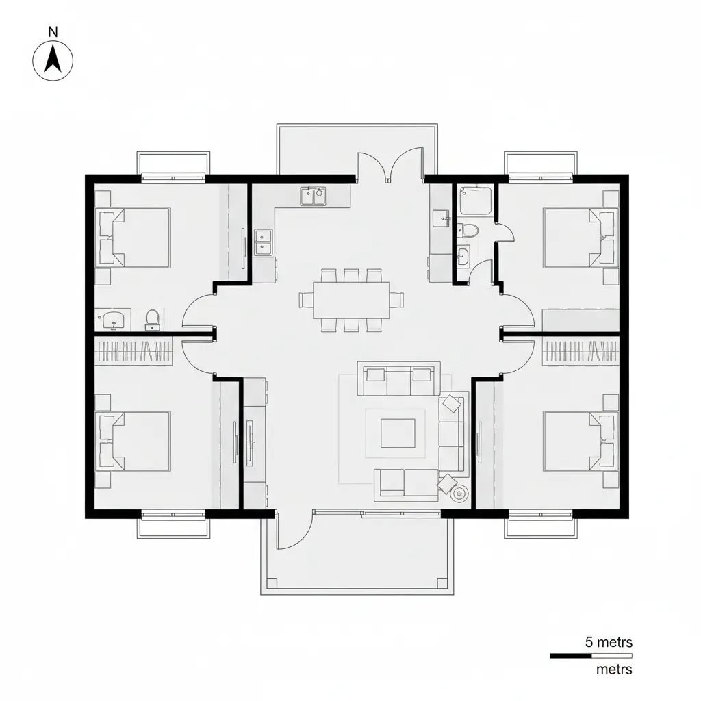 Contoh denah rumah satu lantai ukuran 15 x 15