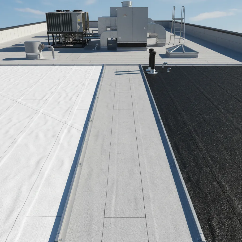 Overview of TPO PVC and EPDM single ply roofing membranes on rooftop sections