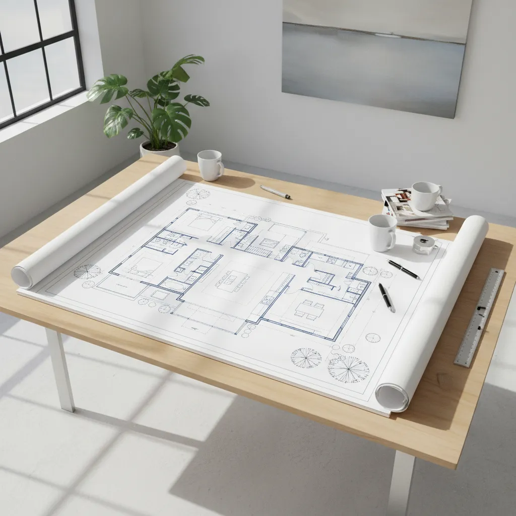 Plano arquitectónico de casa moderna de una planta