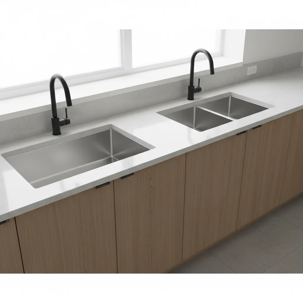 modern kitchen counter with single bowl sink and double bowl sink examples