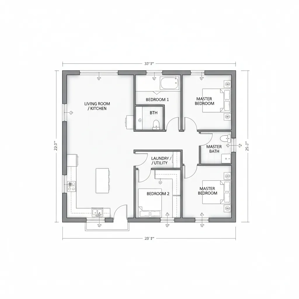 Example floor plan layout of a 4 bedroom single wide manufactured home