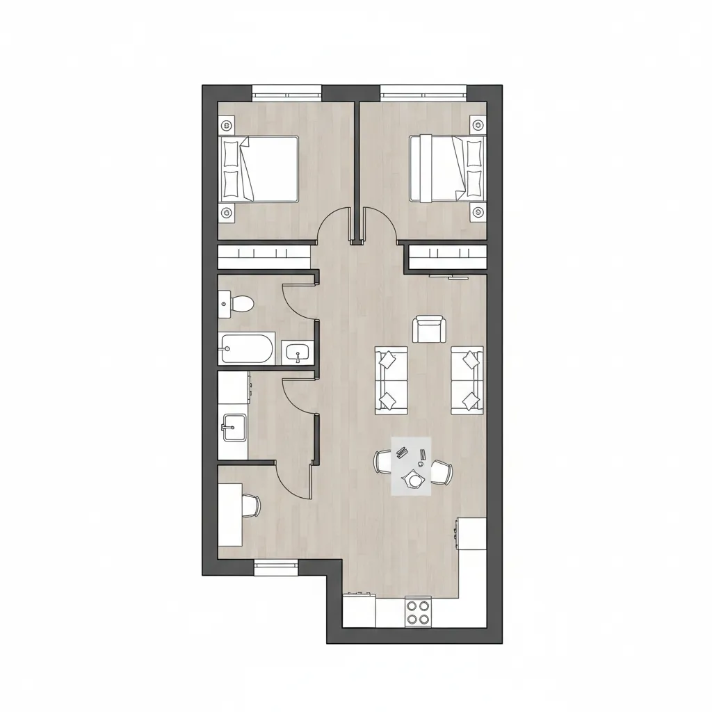 Example floor plan of a two bedroom single wide mobile home