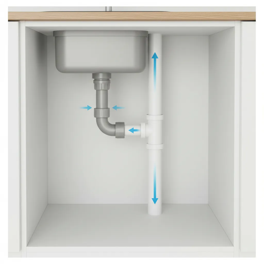 Diagram illustrating proper distance between sink trap and vent pipe