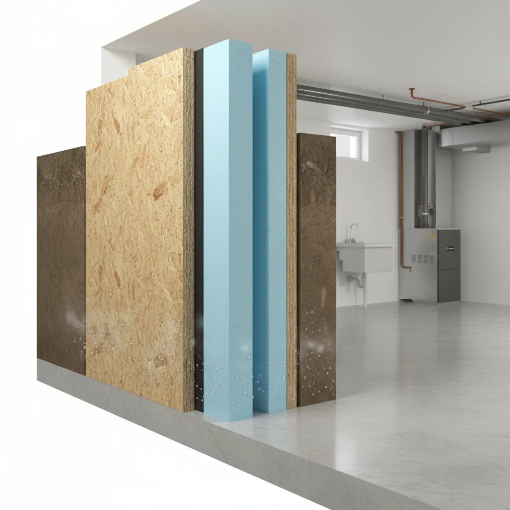 SIP basement wall showing moisture and condensation points
