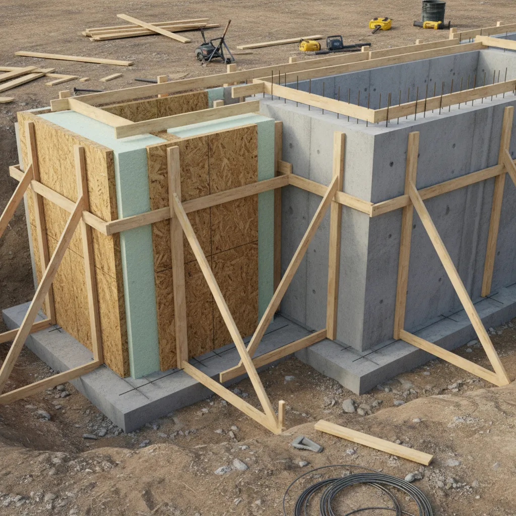 Comparison of insulated wall panels and solid concrete basement walls on a new home site