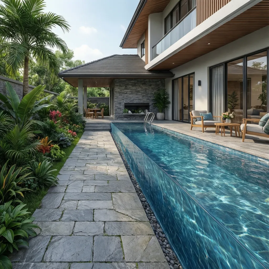 Area sirkulasi di sekitar kolam renang rumah